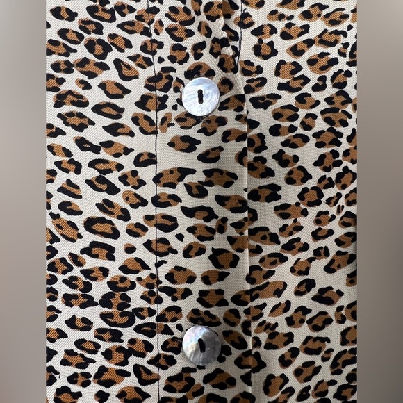 Vintage Clio Leopard Print 100% Silk Safari Utility Blouse Top Chest Pockets S/M - Picture 5 of 10